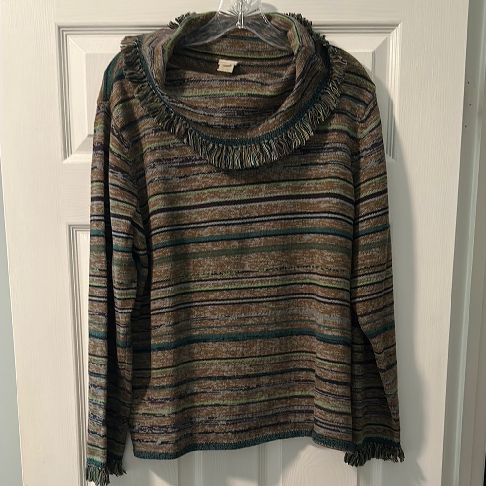 J. Jill Brown and Green Cowl Neck Sweater